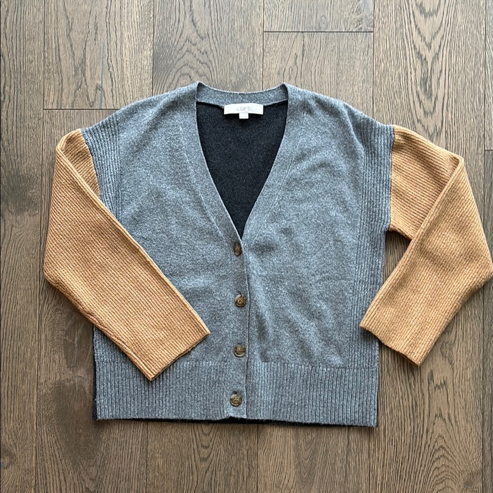 LOFT Gray and Tan Cardigan Sweater